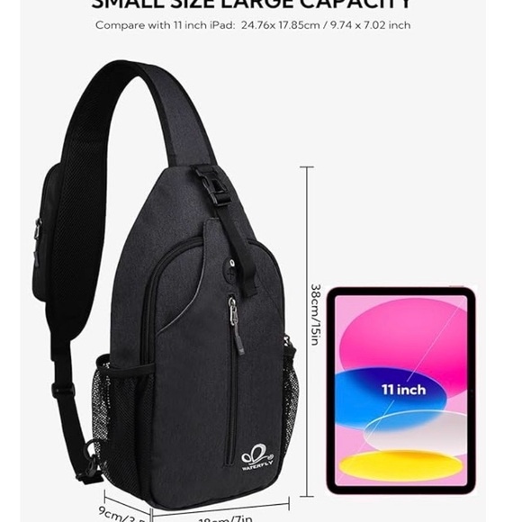 Waterfly Black Gray Sling Backpack Crossbody Hiking Travel Daypack - Picture 5 of 8